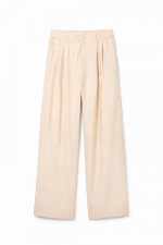 Pantaloni bej cu imprimeu floral și talie înaltă