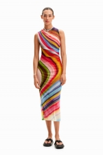 Rochie midi mulată din tulle cu imprimeu multicolor