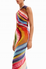 Rochie midi mulată din tulle cu imprimeu multicolor