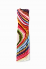 Rochie midi mulată din tulle cu imprimeu multicolor