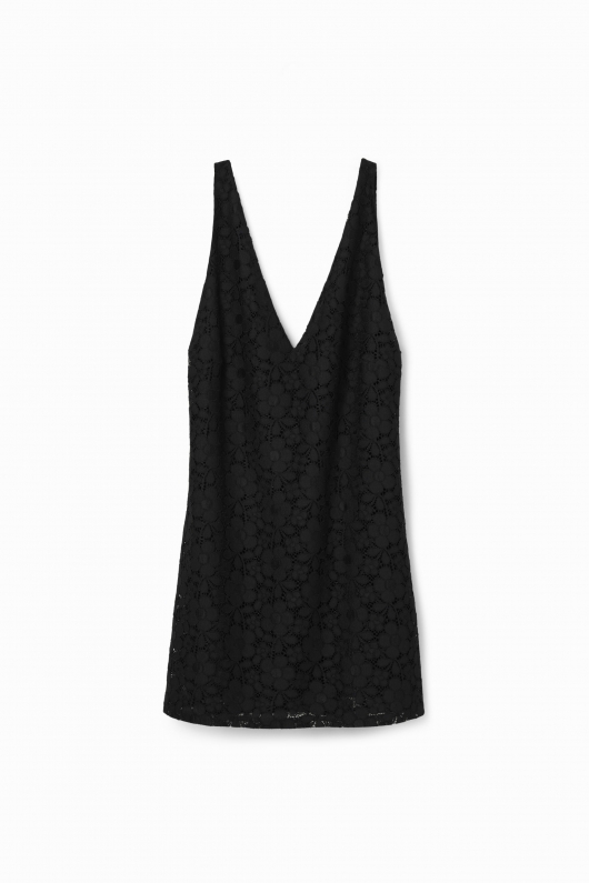 Rochie mini neagră din dantelă florală