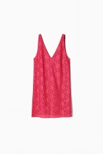 Rochie mini fucsia din dantelă florală