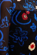 Bluză cropped neagră din tulle cu print floral