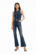 Salopetă denim slim fără mâneci cu curea