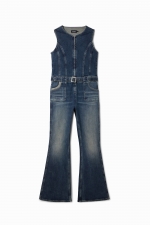 Salopetă denim slim fără mâneci cu curea