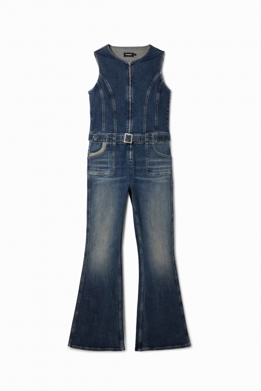Salopetă denim slim fără mâneci cu curea