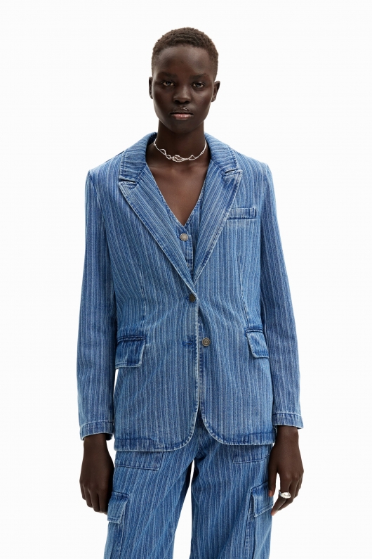Sacou denim cu dungi și croială regular