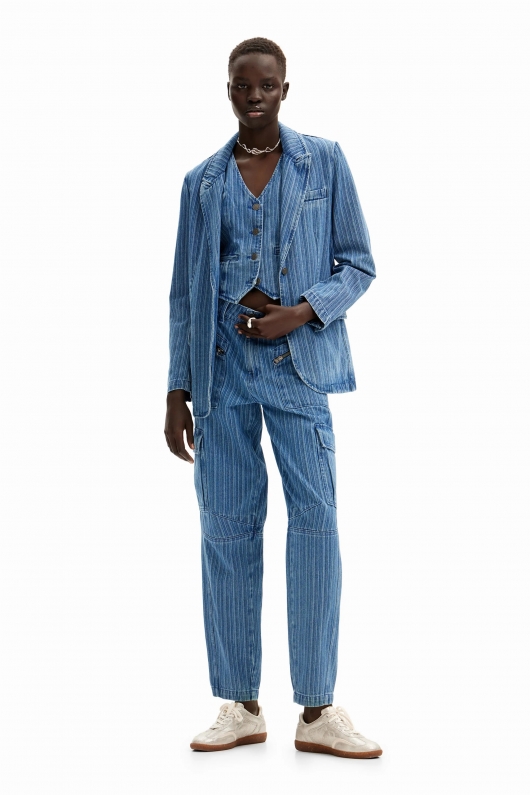 Sacou denim cu dungi și croială regular