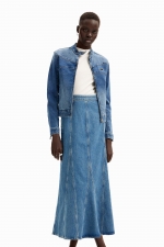 Fustă midi albastră din denim în clini