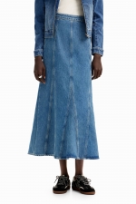 Fustă midi albastră din denim în clini