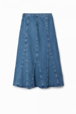 Fustă midi albastră din denim în clini