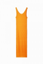 Rochie portocalie mulată din tricot perforat