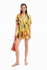 Rochie scurtă de plajă cu print tropical