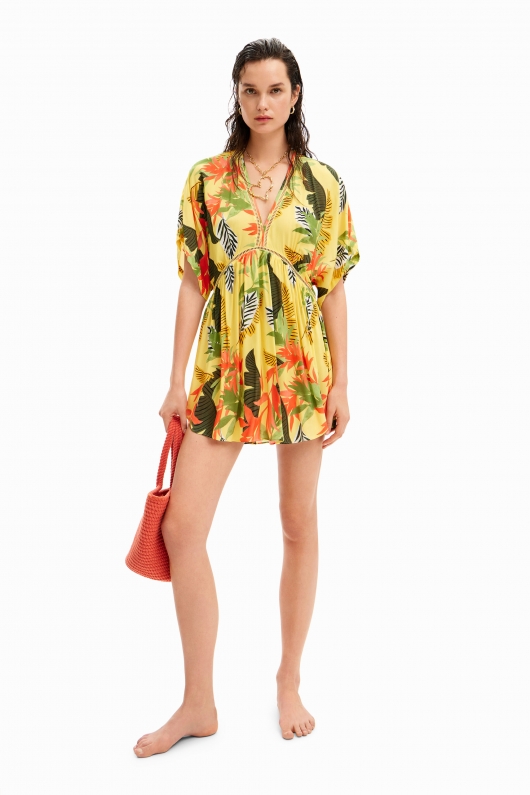 Rochie scurtă de plajă cu print tropical