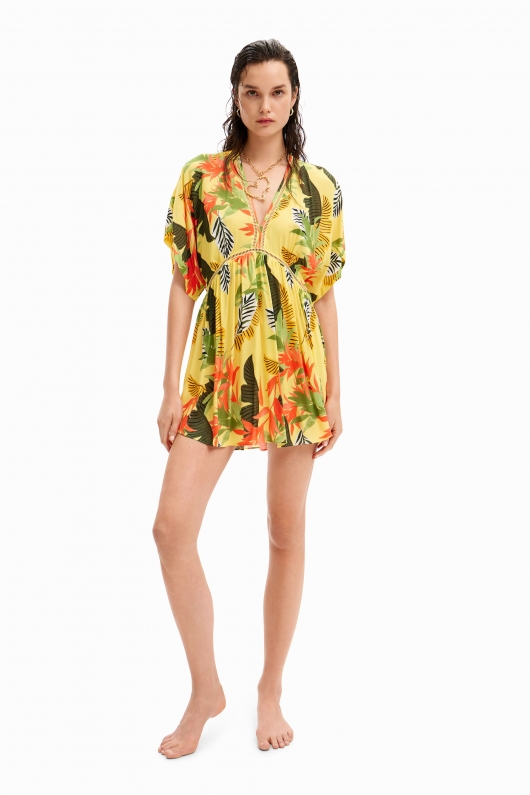 Rochie scurtă de plajă cu print tropical