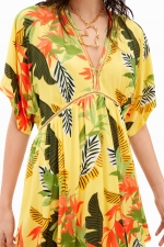Rochie scurtă de plajă cu print tropical