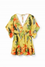 Rochie scurtă de plajă cu print tropical