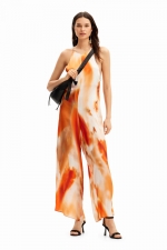 Salopetă satinată tie-dye cu bretele subțiri