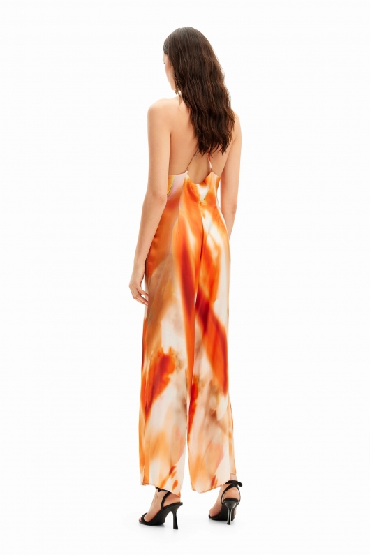 Salopetă satinată tie-dye cu bretele subțiri