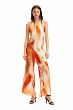 Salopetă satinată tie-dye cu bretele subțiri