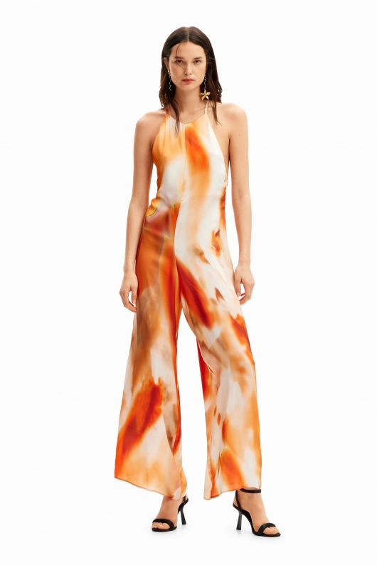 Salopetă satinată tie-dye cu bretele subțiri