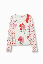 Bluză albă mulată cu imprimeu floral