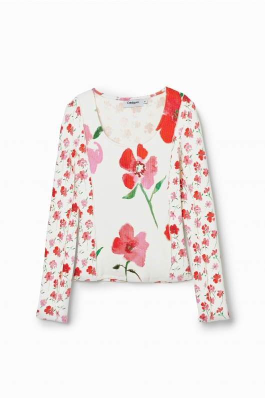 Bluză albă mulată cu imprimeu floral