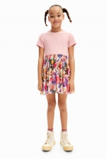 Rochie roz scurtă cu fustă tulle florală