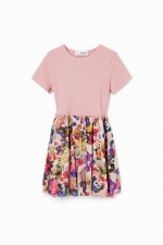 Rochie roz scurtă cu fustă tulle florală