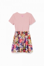 Rochie roz scurtă cu fustă tulle florală