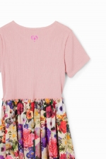 Rochie roz scurtă cu fustă tulle florală