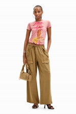 Tricou roz scurt cu imprimeu floral
