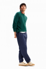 Pulover verde casual cu detalii brodate