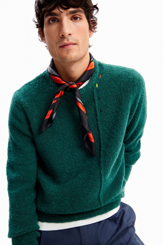 Pulover verde casual cu detalii brodate