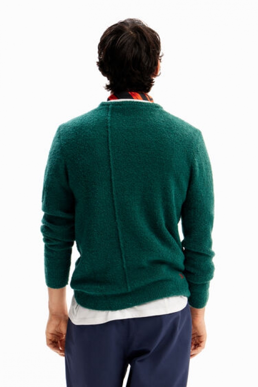 Pulover verde casual cu detalii brodate