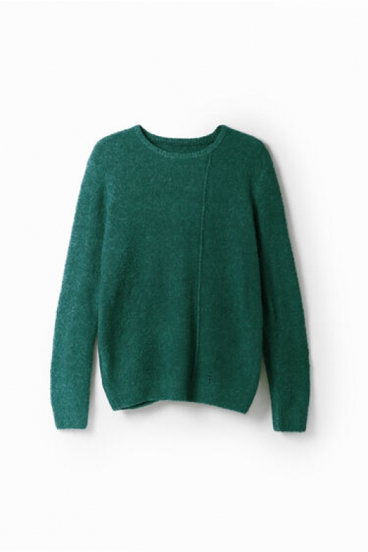 Pulover verde casual cu detalii brodate