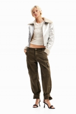 Jachetă aviator scurtă argintie cu fleece