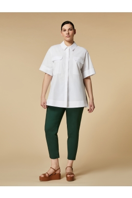 Pantaloni casual verde închis cu talie înaltă