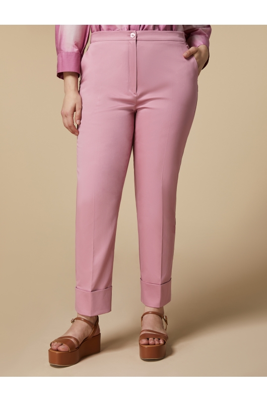 Pantaloni roz casual tip țigară cu mansete
