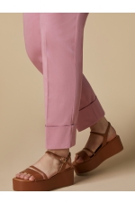 Pantaloni roz casual tip țigară cu mansete
