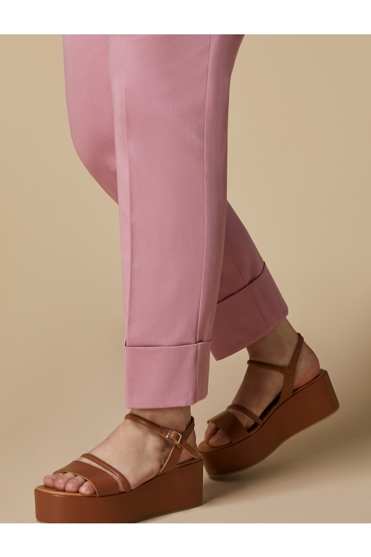 Pantaloni roz casual tip țigară cu mansete