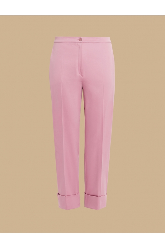 Pantaloni roz casual tip țigară cu mansete