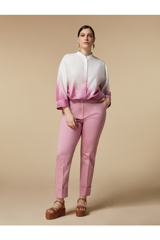 Pantaloni roz casual tip țigară cu mansete