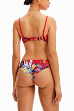 Top bikini bandeau multicolor cu imprimeu tropical
