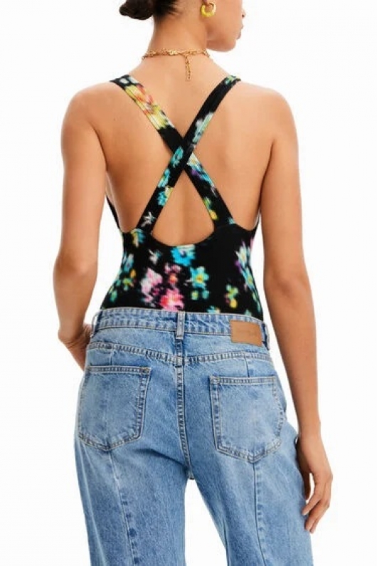 Body elegant cu imprimeu floral multicolor