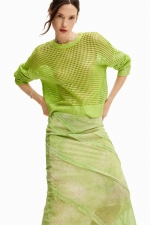 Fustă midi verde din dantelă cu detalii florale