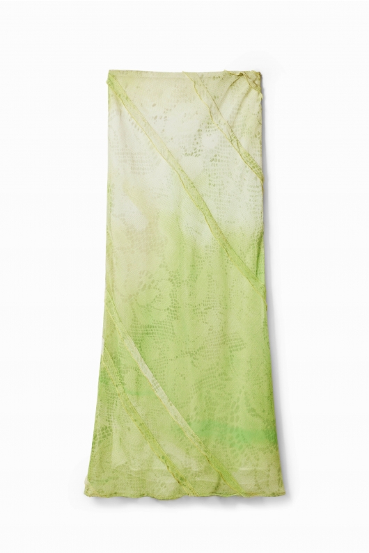 Fustă midi verde din dantelă cu detalii florale