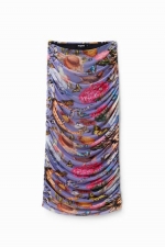 Fustă midi mulată din tulle cu print colaj