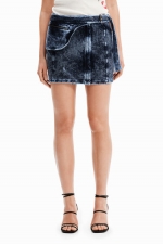 Fustă mini albastră din denim cu borsetă