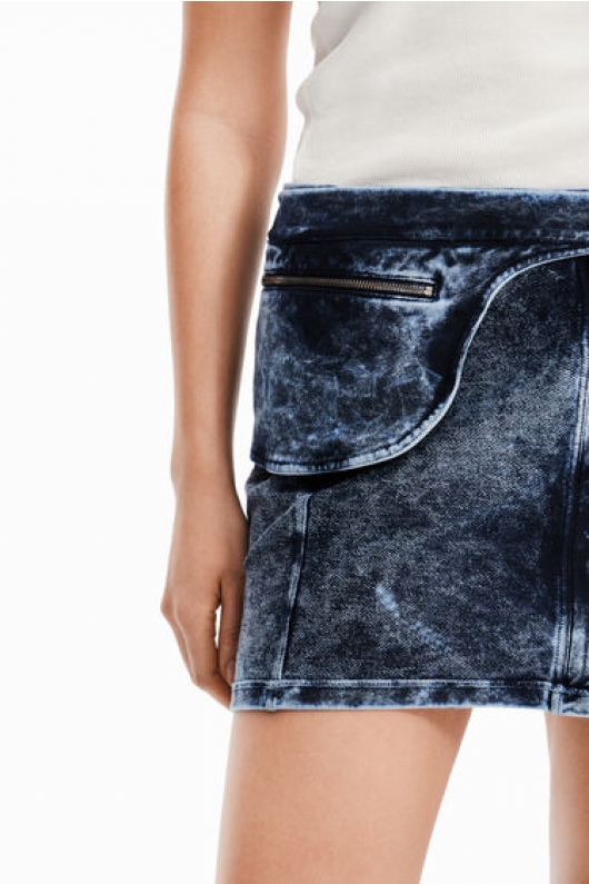 Fustă mini albastră din denim cu borsetă